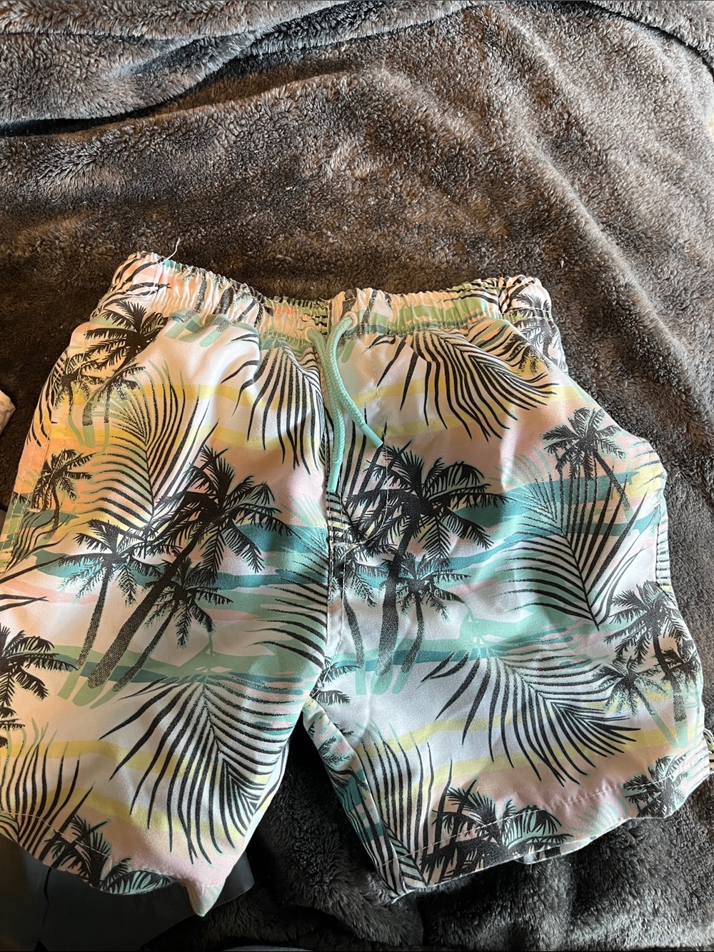 Tropical Palm Print Swim Shorts - Mint, Yellow, Black